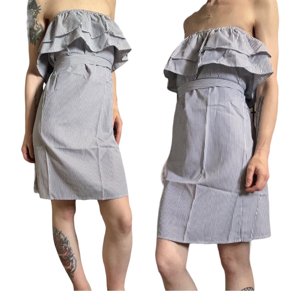 Strapless pinstripe boutique dress